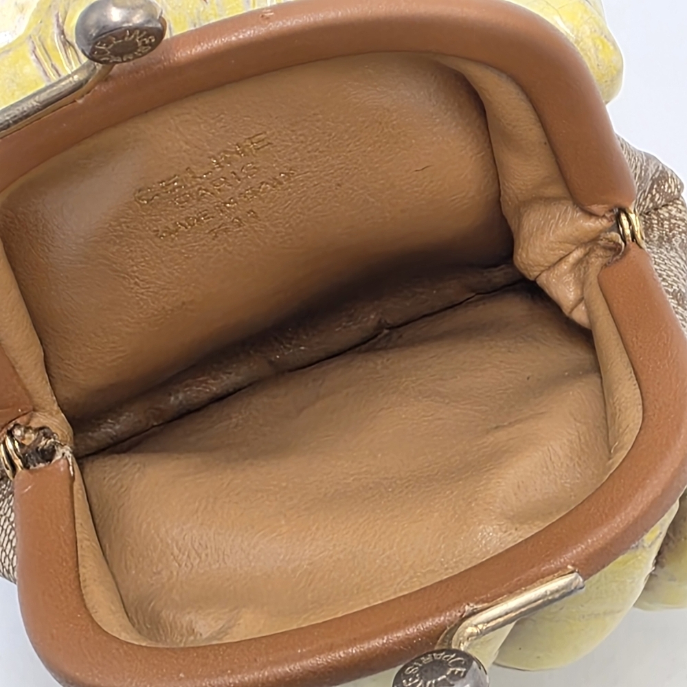 Vintage CELINE Triomphe Coated Canvas Coin Purse Kiss Lock Clutch Made in Italy - Picture 6 of 7